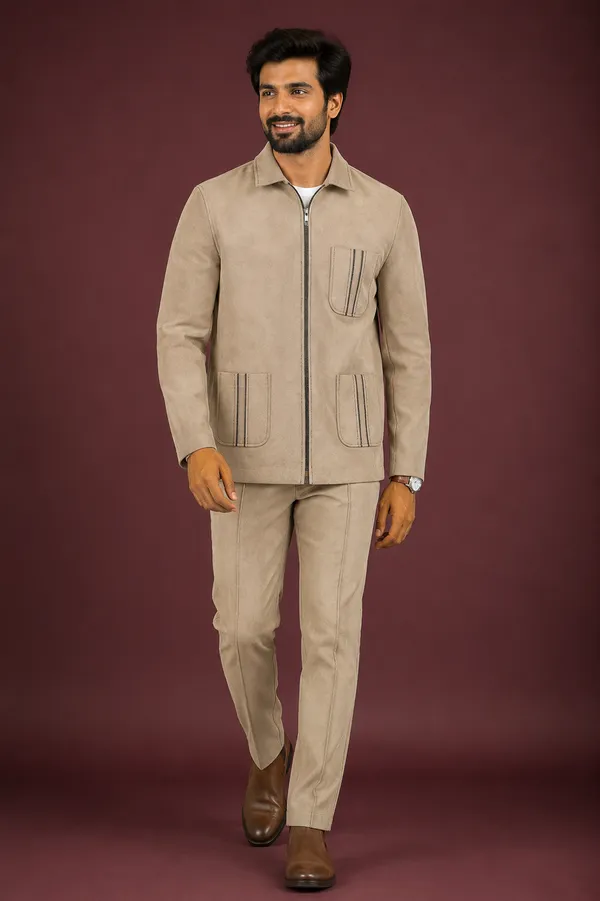 Beige_Suede_Effect_Utility_Jacket_Set_For_Men_Coming_Soon