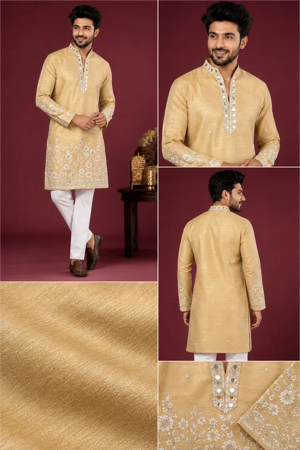 Golden_Beige_Embroidered_Kurta_Set_For_Men_Coming_Soon