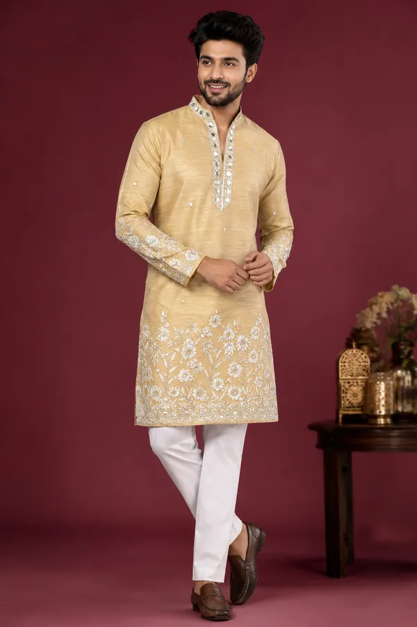 Golden_Beige_Embroidered_Kurta_Set_For_Men_Coming_Soon