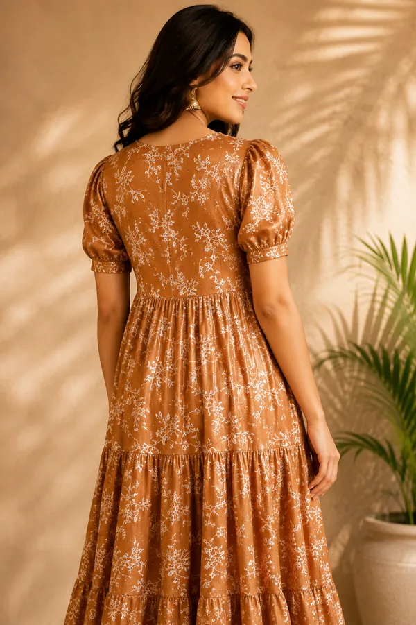 Rust_Brown_Floral_Tiered_Puff_Sleeve_Maxi_Dress_Mocha_Brown