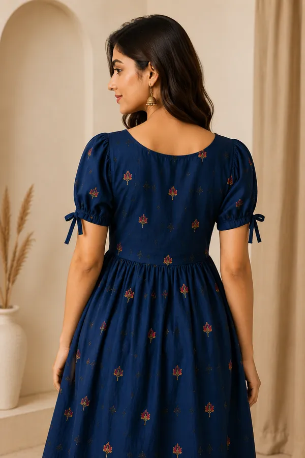 Navy_Blue_Floral_Tie_Up_Puff_Sleeve_Midi_Dress_Royal_Blue