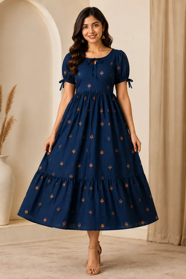 Navy_Blue_Floral_Tie_Up_Puff_Sleeve_Midi_Dress_Royal_Blue
