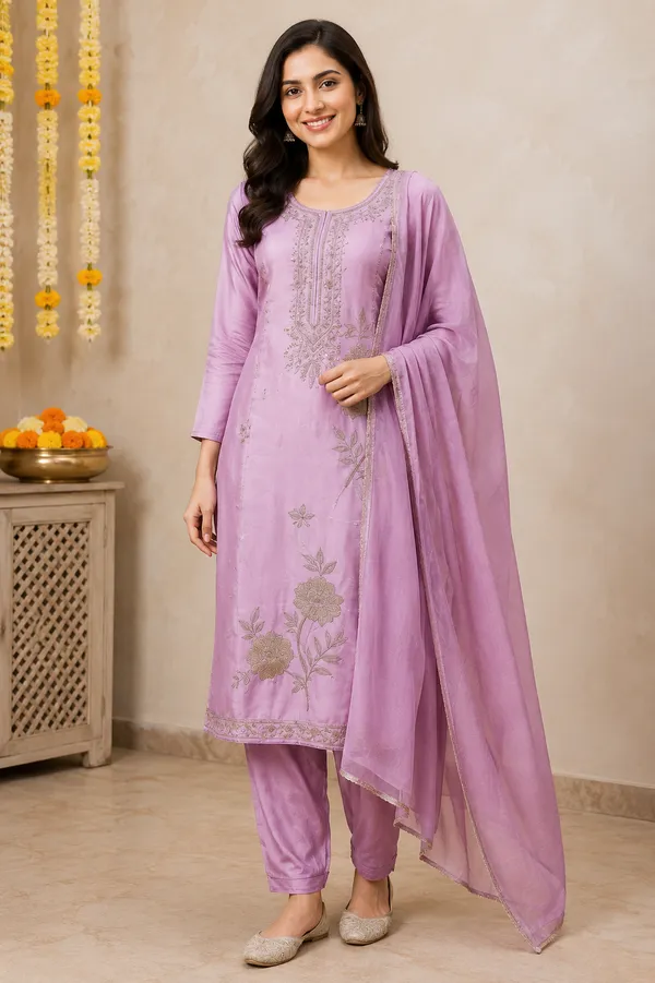 Lavender_Embroidered_Kurta_Pant_Dupatta_Set_Lavender