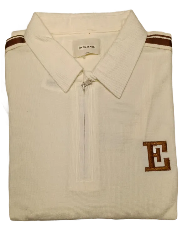 Men_S_Off_White_Half_Zip_Polo_T_Shirt_With_Contrast_Sleeve_Stripes_White