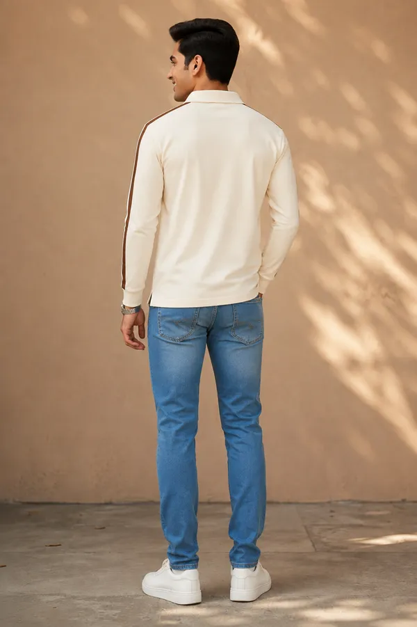 Men_S_Off_White_Half_Zip_Polo_T_Shirt_With_Contrast_Sleeve_Stripes_White