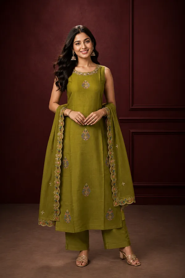 Women_S_Olive_Green_Embroidered_Kurti_Pant_Dupatta_Set_Olive_Green
