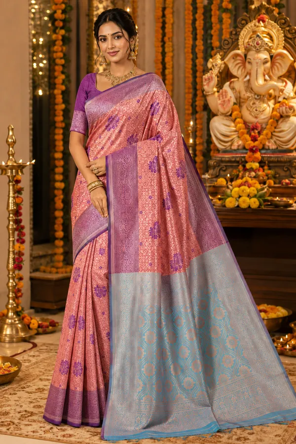 Elegant_Pink_Sky_Blue_Saree_With_Rich_Zari_Pallu_Pink