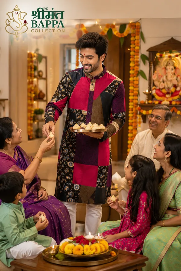 Magenta_Black_Patchwork_Festive_Kurta_Set