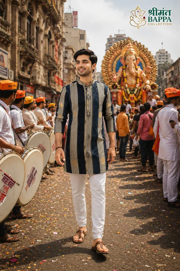 Navy_Gold_Striped_Festive_Kurta_Set