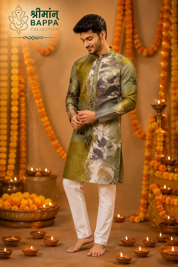 Olive_Green_Abstract_Patchwork_Festive_Kurta_Set