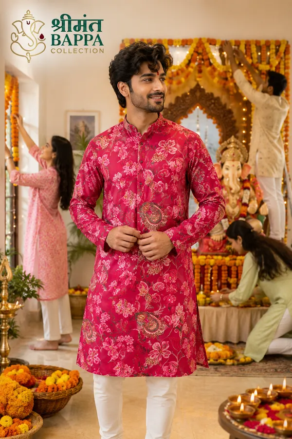 Rani_Pink_Floral_Print_Festive_Kurta_Set
