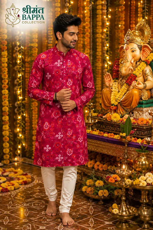 Rani_Pink_Ikat_Print_Festive_Kurta_Set
