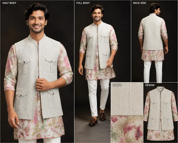 Ivory_Utility_Nehru_Jacket_With_Floral_Kurta_Set_Coming_Soon