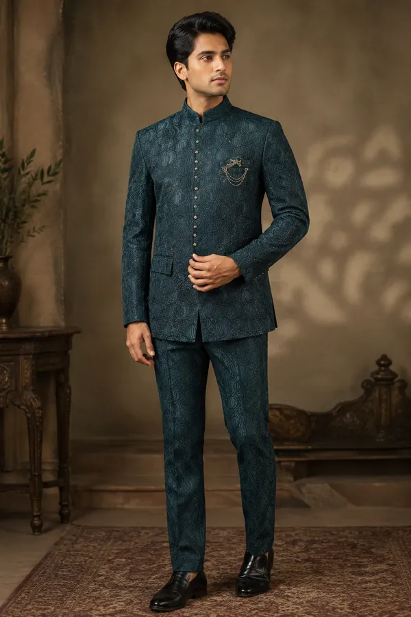 Deep_Teal_Jacquard_Jodhpuri_Bandhgala_Suit_Coming_Soon