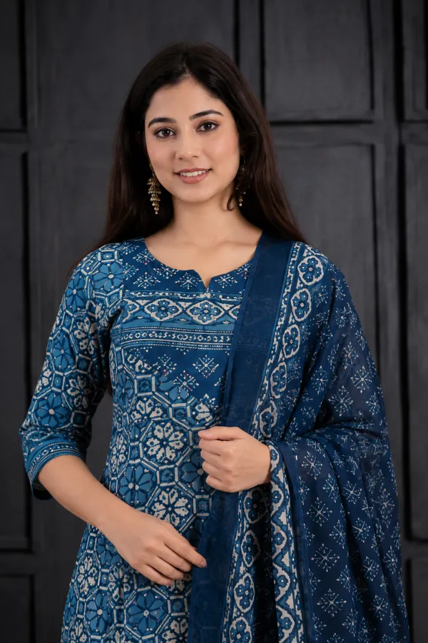 Women_S_Indigo_Blue_Printed_Kurta_Pant_Dupatta_Set_Blue