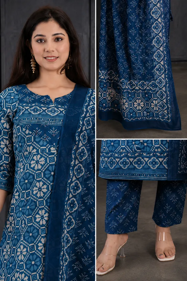 Women_S_Indigo_Blue_Printed_Kurta_Pant_Dupatta_Set_Blue
