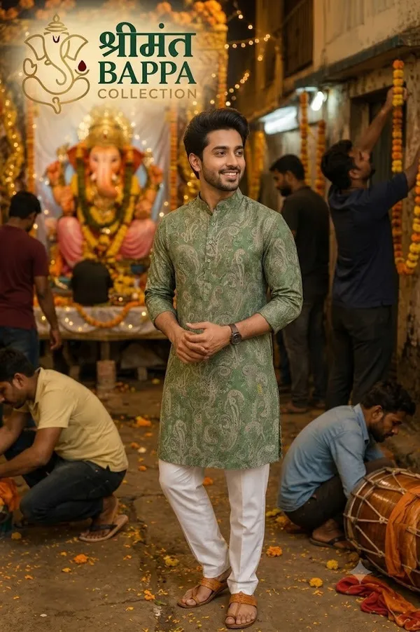 Sage_Green_Paisley_Print_Festive_Kurta_For_Men