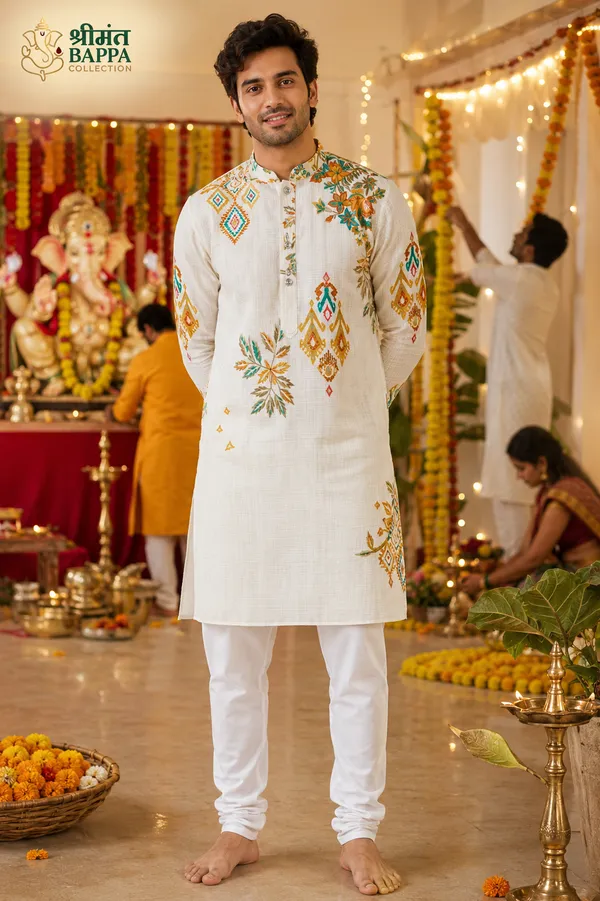 Ivory_Printed_Festive_Kurta_For_Men