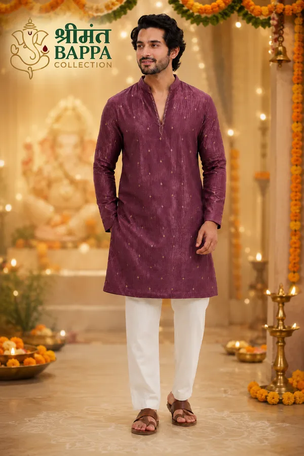 Shrimant_Bappa_Collection_Plum_Tissue_Kurta