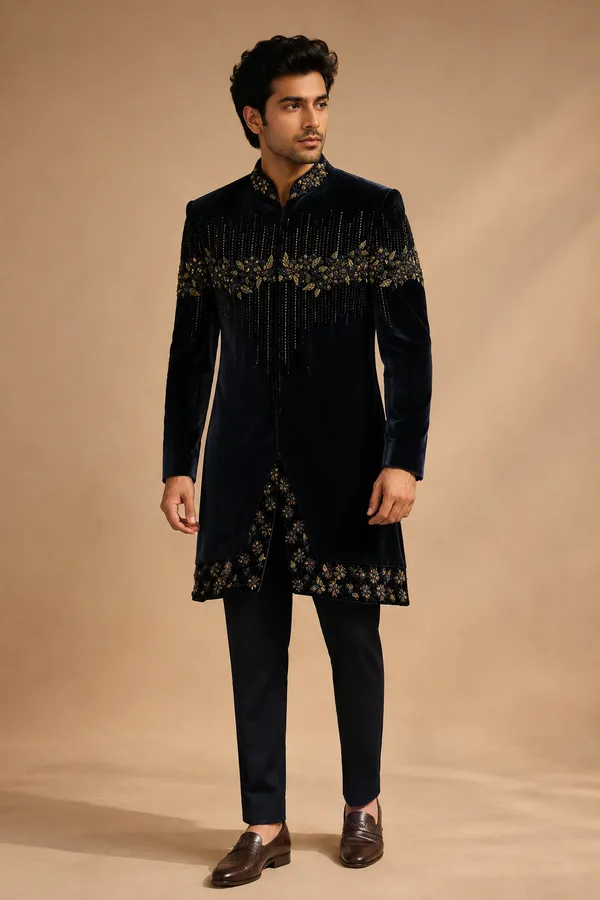 Navy_Blue_Velvet_Embroidered_Indo_Western_Sherwani_Set_Coming_Soon