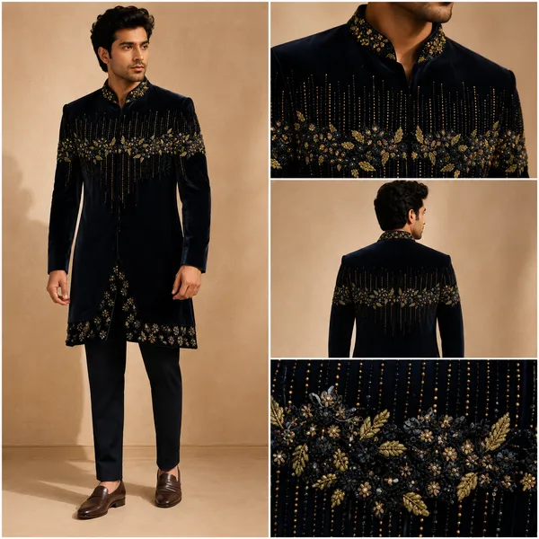 Navy_Blue_Velvet_Embroidered_Indo_Western_Sherwani_Set_Coming_Soon