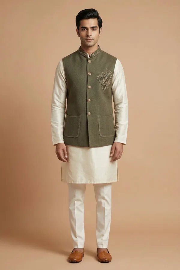 Olive_Green_Embroidered_Nehru_Jacket_Coming_Soon