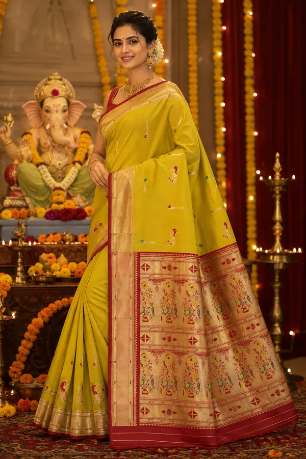 Festive_Lime_Green_Paithani_Silk_Saree_With_Traditional_Peacock_Pallu_Lime_Green