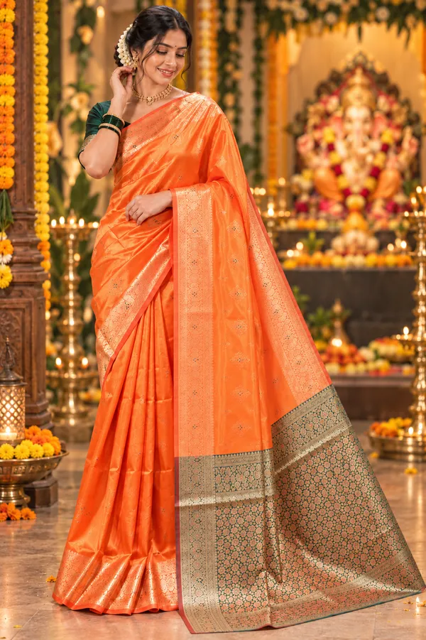 Festive_Orange_Silk_Saree_With_Black_Gold_Woven_Border_Orange