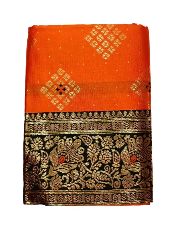 Festive_Orange_Silk_Saree_With_Black_Gold_Woven_Border_Orange