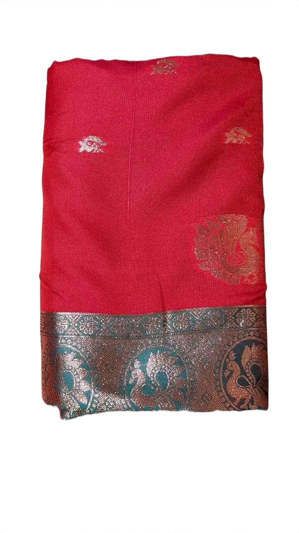 Rani_Pink_Teal_Gold_Zari_Festive_Saree_Floral