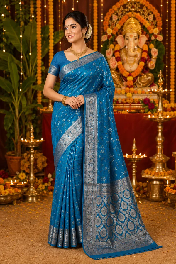Royal_Teal_Blue_Silver_Zari_Festive_Saree_Blue