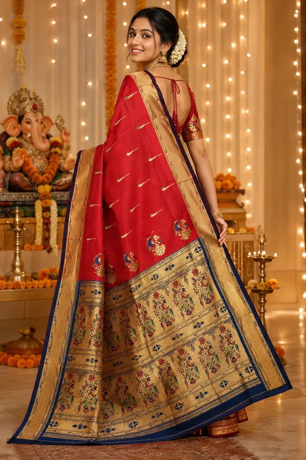 Red_Gold_Paithani_Saree_With_Traditional_Peacock_Pallu_Red