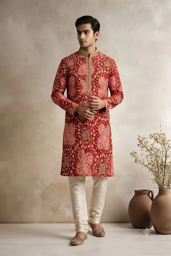 Red_Gold_Floral_Embroidered_Festive_Kurta_Coming_Soon
