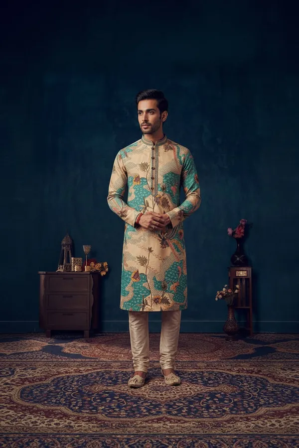 Beige_Teal_Artistic_Printed_Festive_Kurta_Coming_Soon