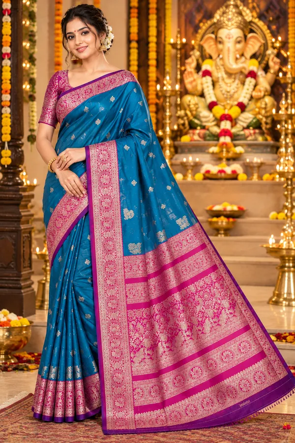 Royal_Teal_Magenta_Festive_Saree_Teal_Blue