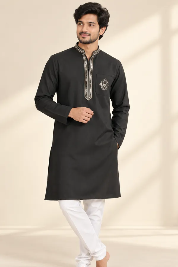 Black_Embroidered_Ethnic_Kurta_For_Men_Coming_Soon