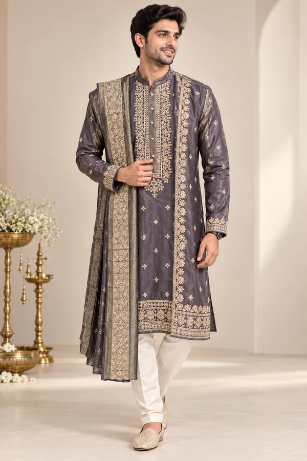 Men_S_Charcoal_Grey_Embroidered_Kurta_With_Dupatta_Set_Coming_Soon