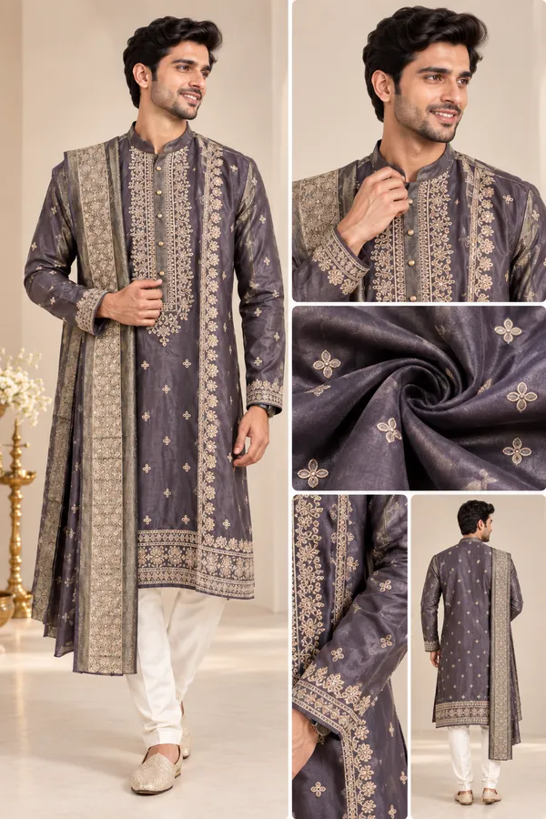 Men_S_Charcoal_Grey_Embroidered_Kurta_With_Dupatta_Set_Coming_Soon