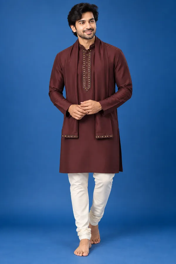 Maroon_Embroidered_Kurta_Set_With_Stole_Coming_Soon