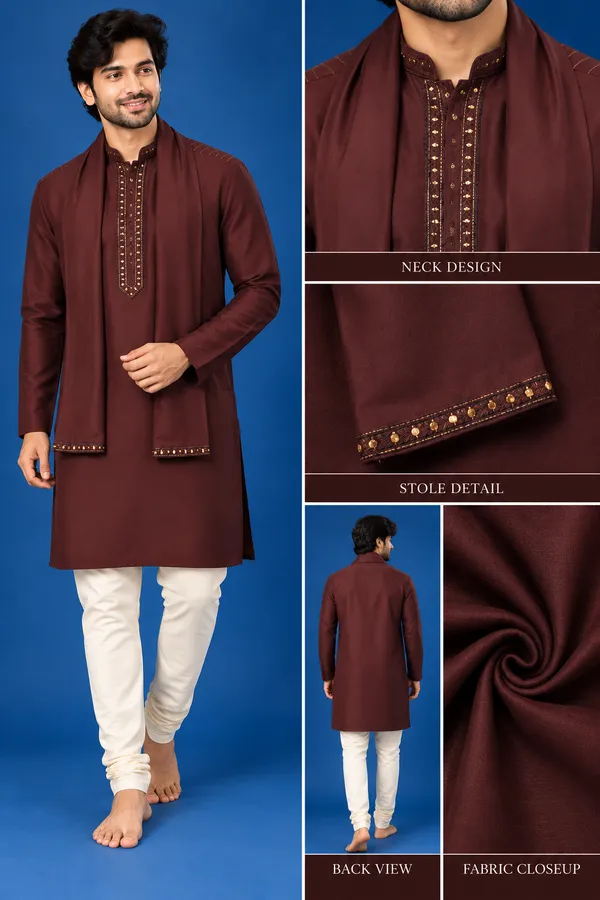 Maroon_Embroidered_Kurta_Set_With_Stole_Coming_Soon
