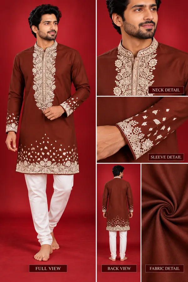 Rust_Brown_Embroidered_Festive_Kurta_Set_Coming_Soon