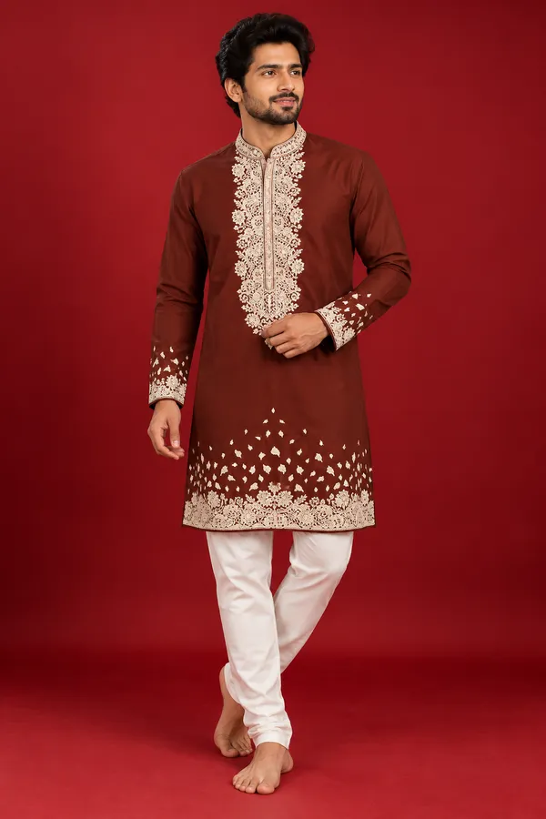 Rust_Brown_Embroidered_Festive_Kurta_Set_Coming_Soon