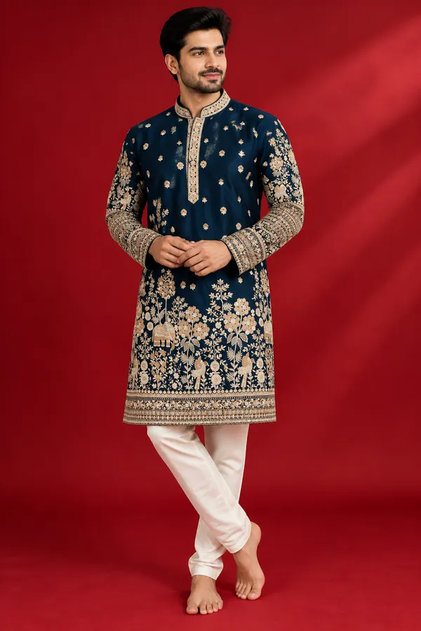 Navy_Blue_Gold_Embroidered_Festive_Kurta_Set_Coming_Soon