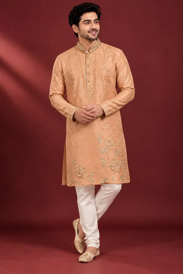 Peach_Gold_Embroidered_Festive_Kurta_Set_Coming_Soon