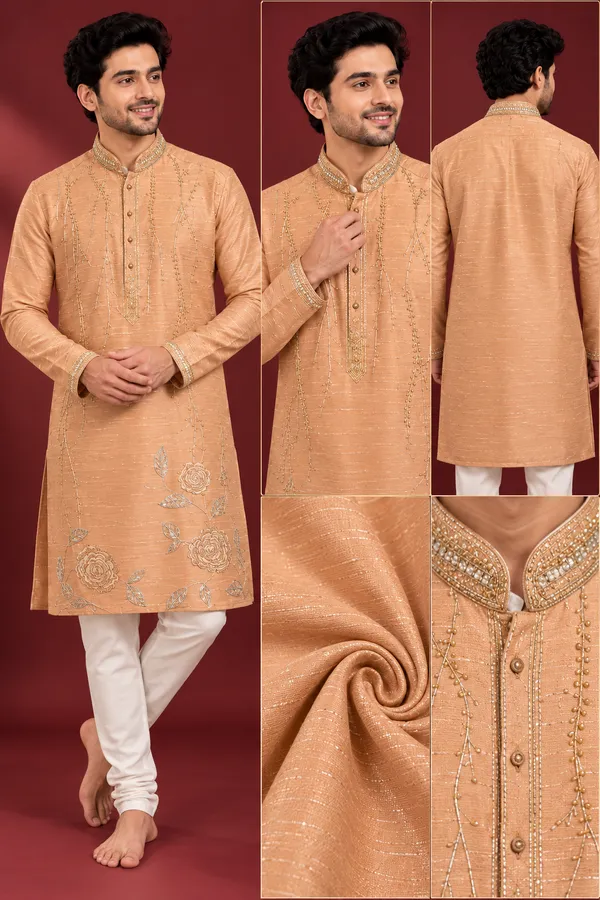 Peach_Gold_Embroidered_Festive_Kurta_Set_Coming_Soon