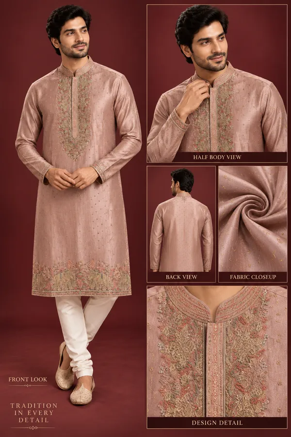 Peach_Embroidered_Festive_Kurta_Set_For_Men_Coming_Soon