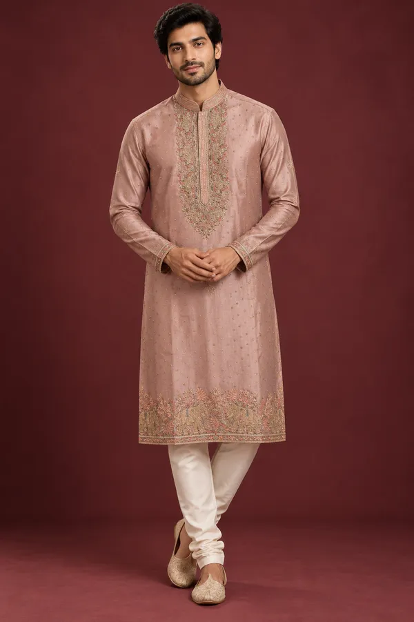 Peach_Embroidered_Festive_Kurta_Set_For_Men_Coming_Soon