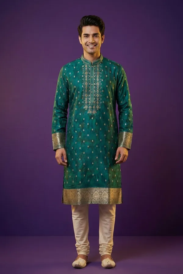 Men_S_Emerald_Green_Embroidered_Festive_Kurta_Coming_Soon