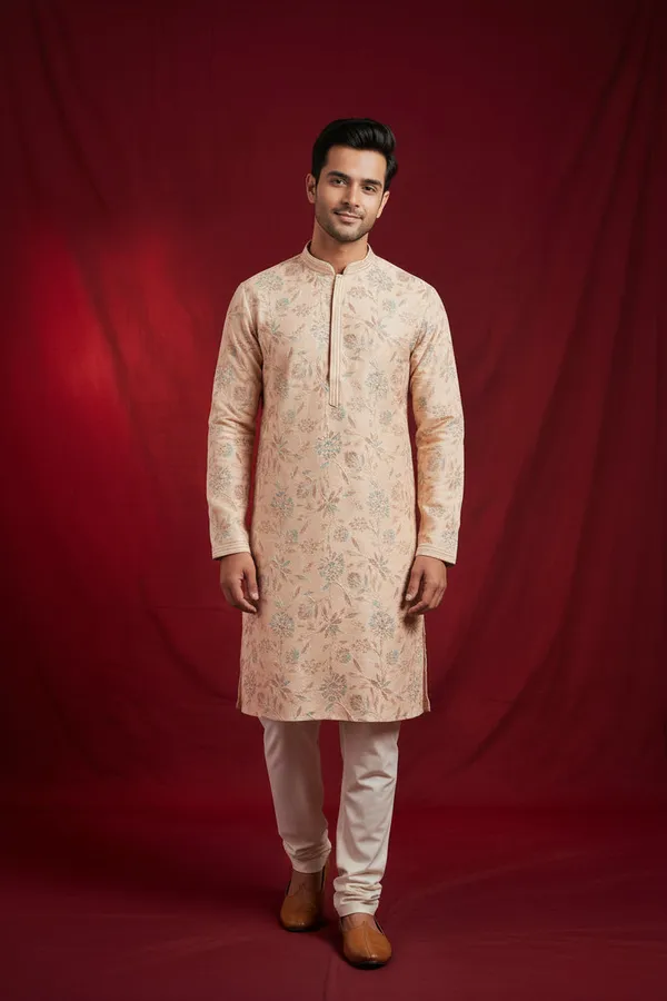 Men_S_Peach_Floral_Embroidered_Kurta_Coming_Soon