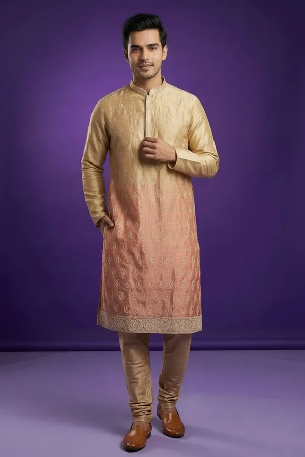Men_S_Gold_Peach_Ombre_Embroidered_Kurta_Coming_Soon